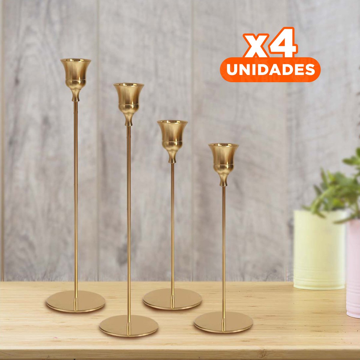 Pack4 Complemento Decorativo Metalico para Velas en Ambientes del Hogar Y+Papel Regalo