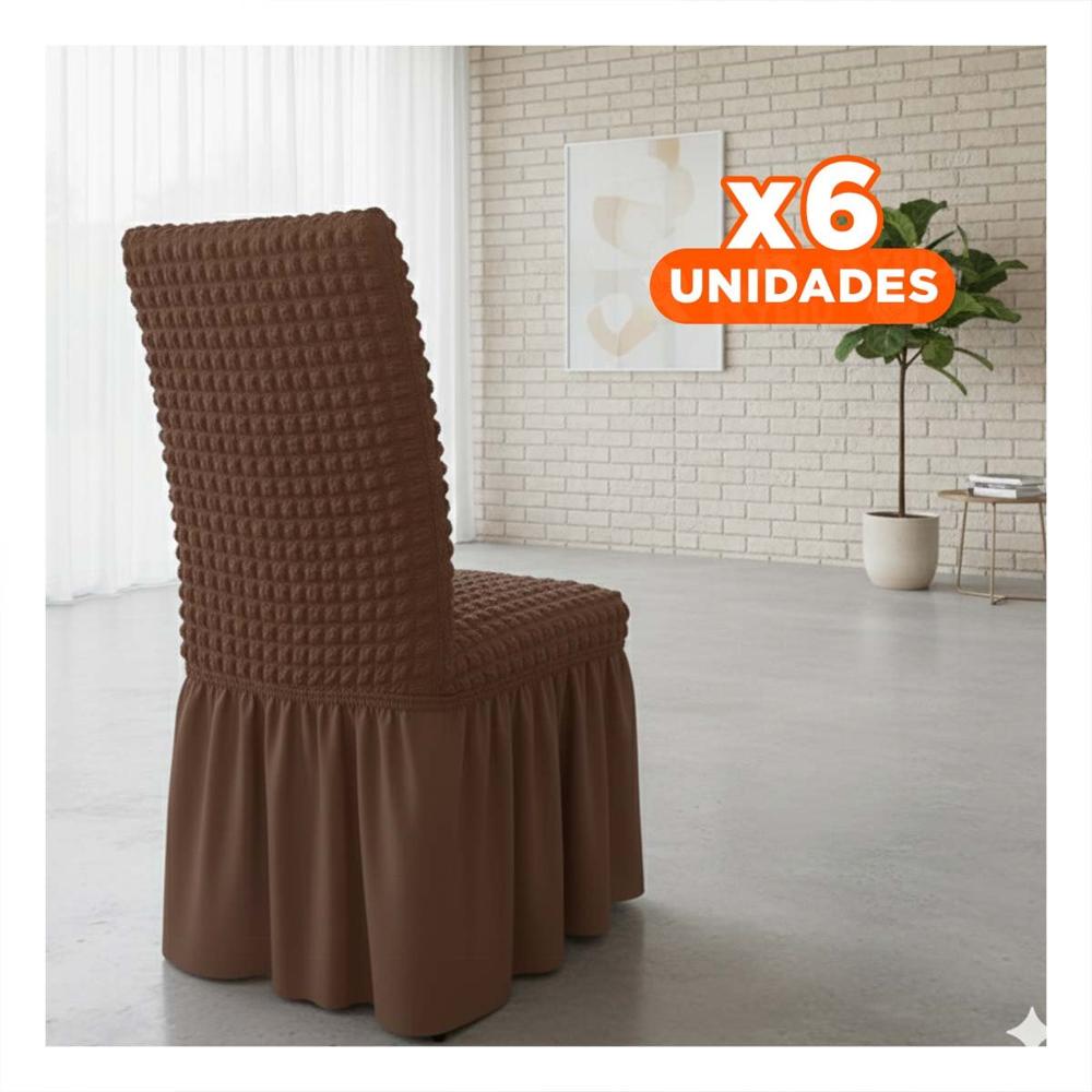 Pack6 Forro para Silla con Patron Cuadrado Elastica en Color Marron Y+Papel Regalo