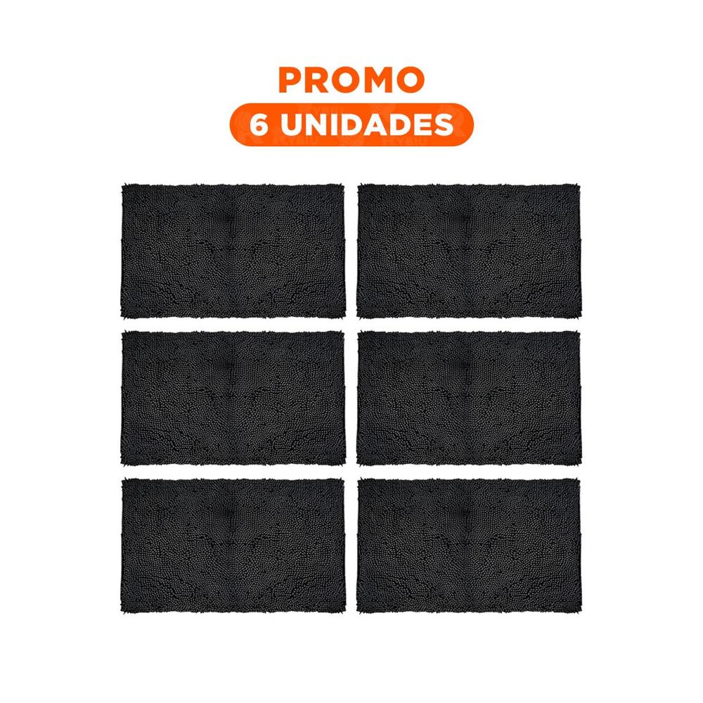 Pack6 Alfombra Rectangular Absorbente de Microfibra 40x60cm Negro