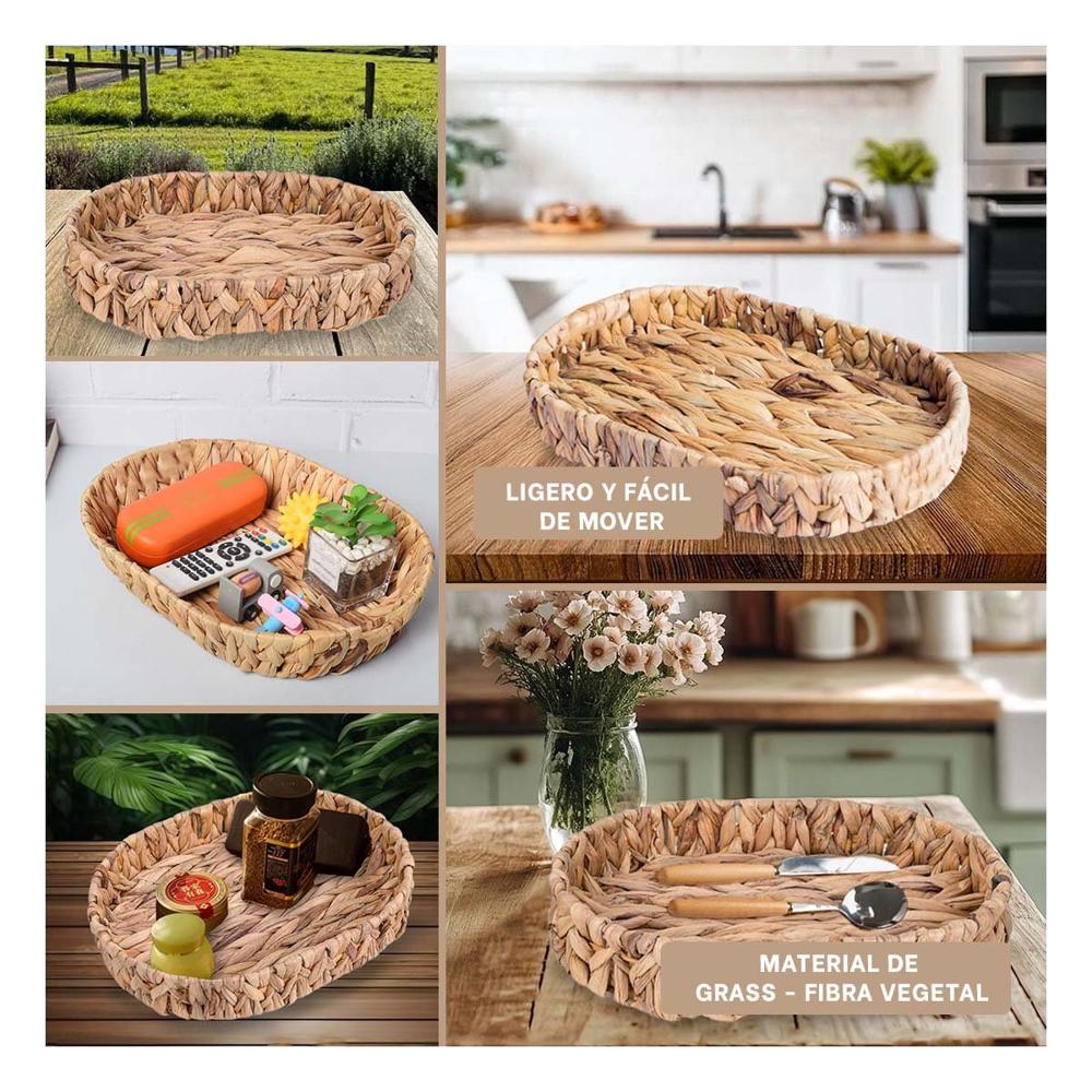 Canasto tejido ovalado Grass 36x28x6cm mostaza práctico para ordenar y decorar