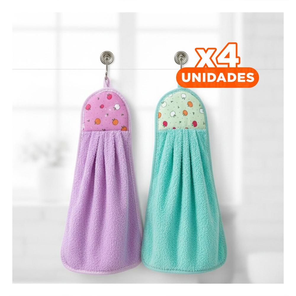 Pack4 Lote Suave 2 Piezas Morado y Verde Agua Panos Colgador 28x38cm