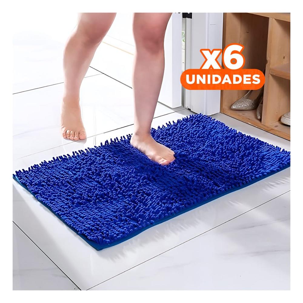 Pack6 Tapiz Rectangular Antideslizante Microfibra 40x60cm Azul para Bano Y+Regalo Sticker