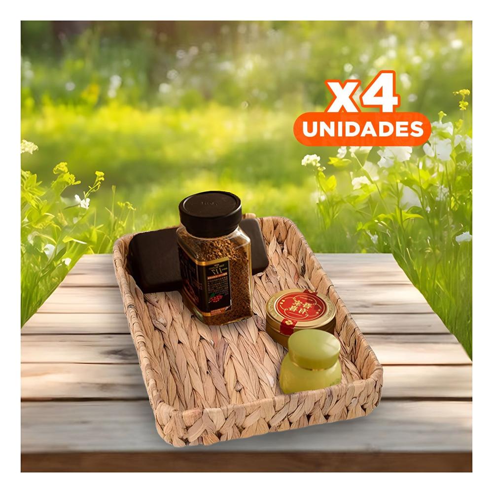 Pack4 Cesta tejida rectangular Grass 28x19x4cm Mostaza para clasificar productos de oficina