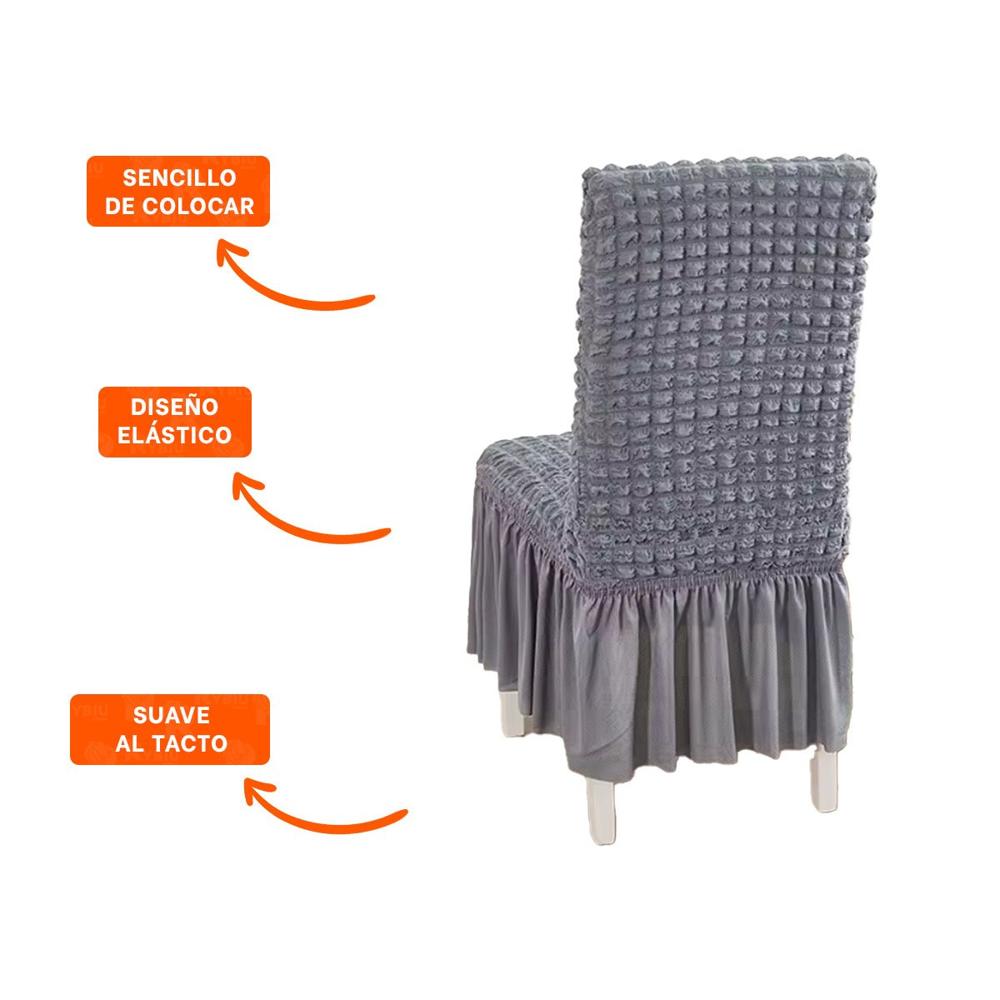 Cubierta de Silla Elastica con Patron de Burbujas Cuadradas Color Plomo Y+Ligas Regalo