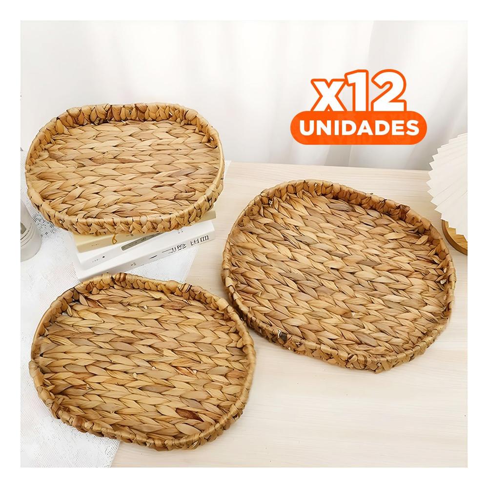 Pack12 Bandeja tejida ovalada Grass 29x20x4.5cm mostaza para almacenar Y+Papel Regalo