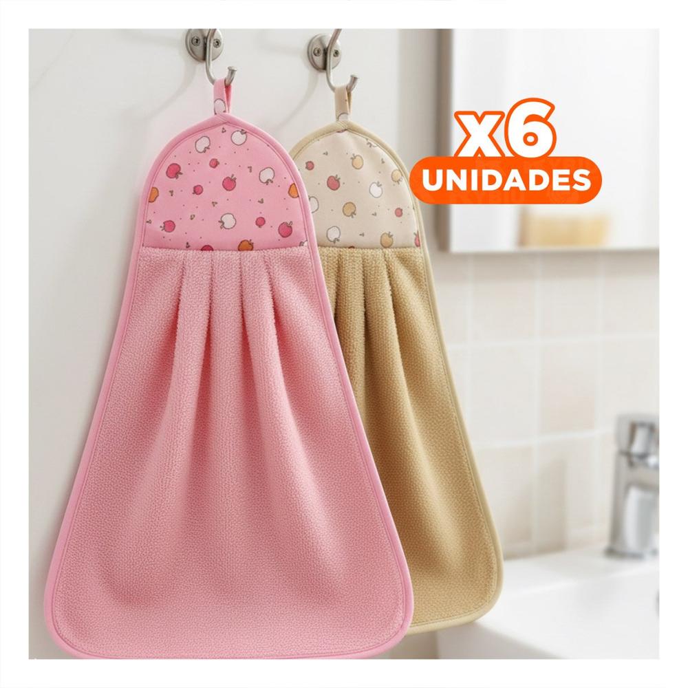 Pack6 Lote Practico 2 Piezas Rosado y Amarillo Toallas Colgador 28x38cm Y+Papel Regalo