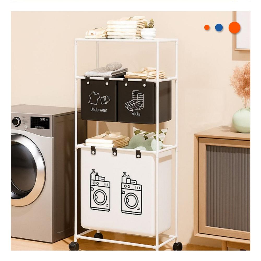 Carro Ropa Sucia 3 Niveles Diseno Funcional con 3 Cestos Negro Blanco Y+Papel Regalo
