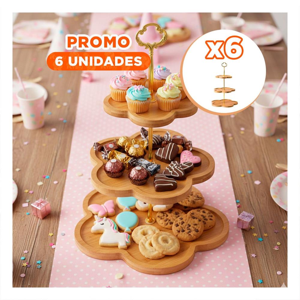 Pack6 Fuente Exhibidor Flor Marron 3 Niveles para Dulces en Mesa Cocina Y+Regalo Sticker