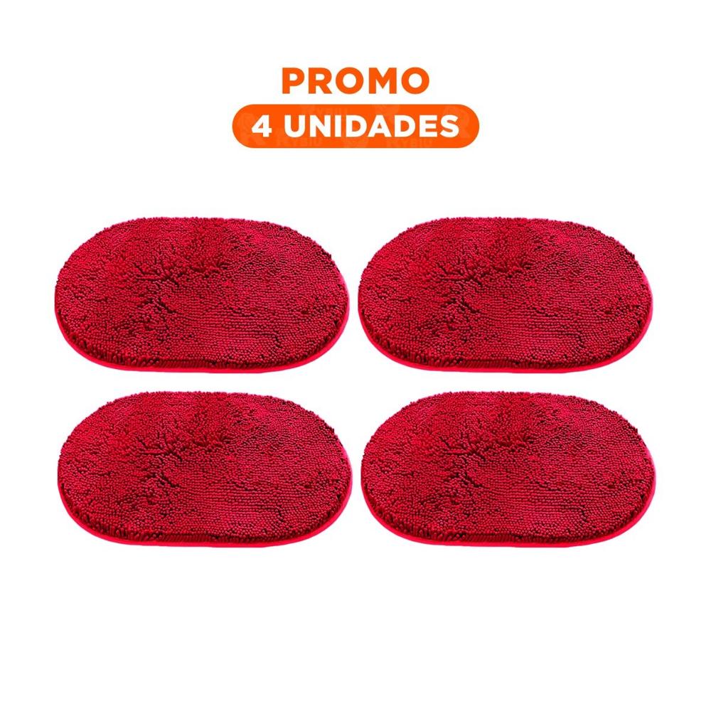 Pack4 Elemento Suave Ovalado de Microfibra 40x60cm Rojo para Bano Y+Regalo Sticker