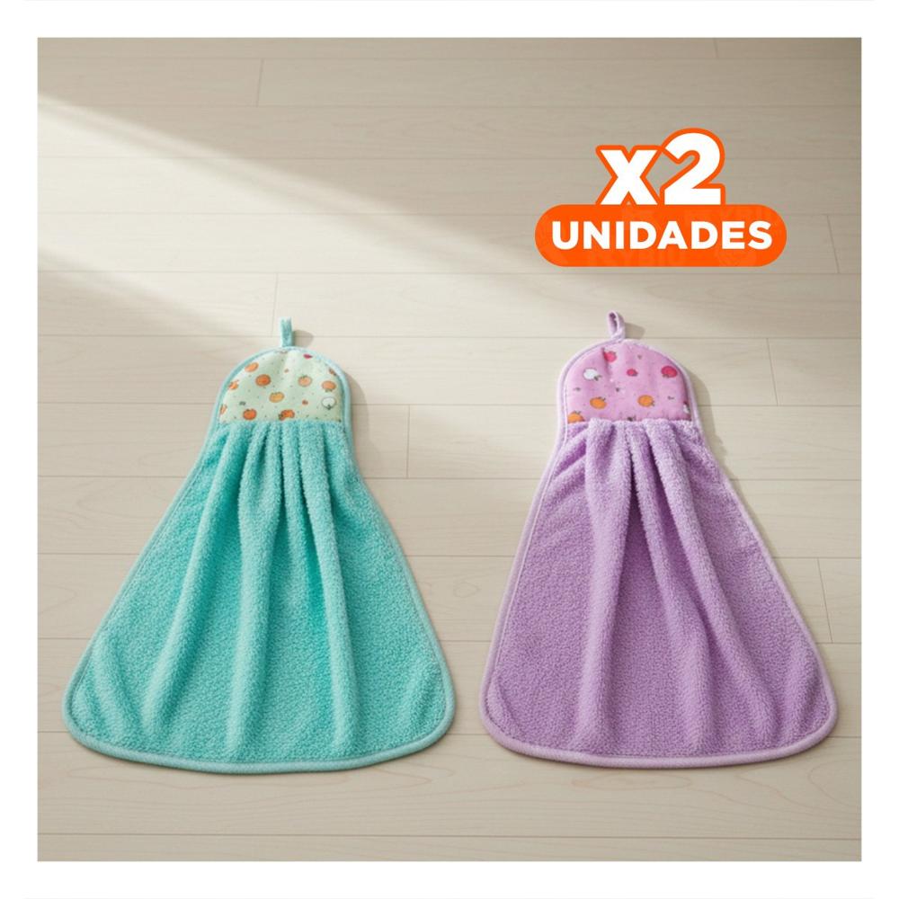 Pack2 Lote 2 Piezas Morado y Verde Agua Toallas Colgador Practico 28x38cm Y+Papel Regalo