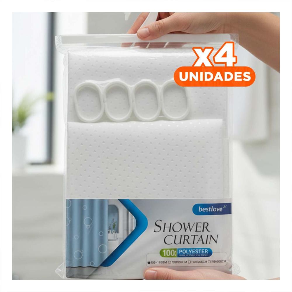 Pack4 Cortina funcional para Ducha con Patron Triangulos y Color Blanco 180x180 Y+Papel Regalo