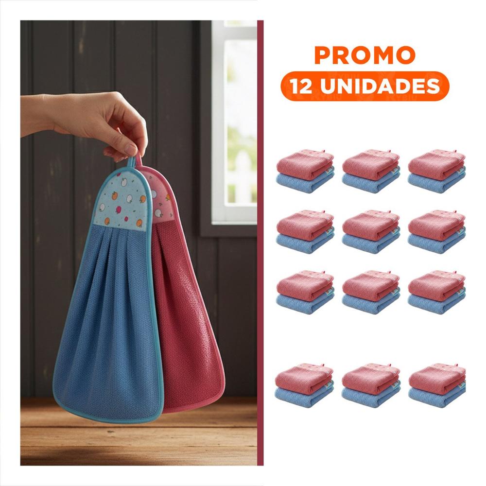 Pack12 Combo 2 Toallas de Mano Fucsia y Azul Colgador Practico 28x38cm Y+Regalo Sticker