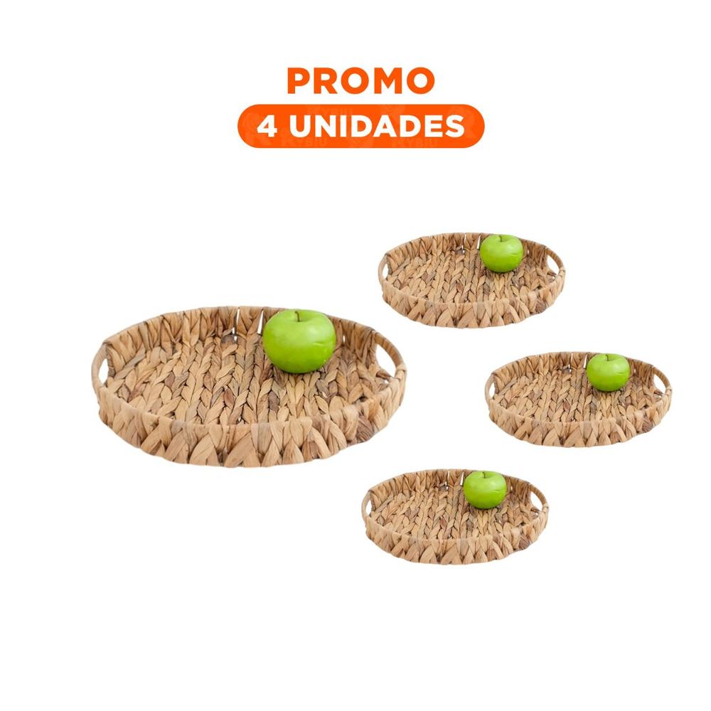 Pack4 Recipiente tejida circular con asas Grass 36x5cm mostaza para sala Y+Regalo Sticker