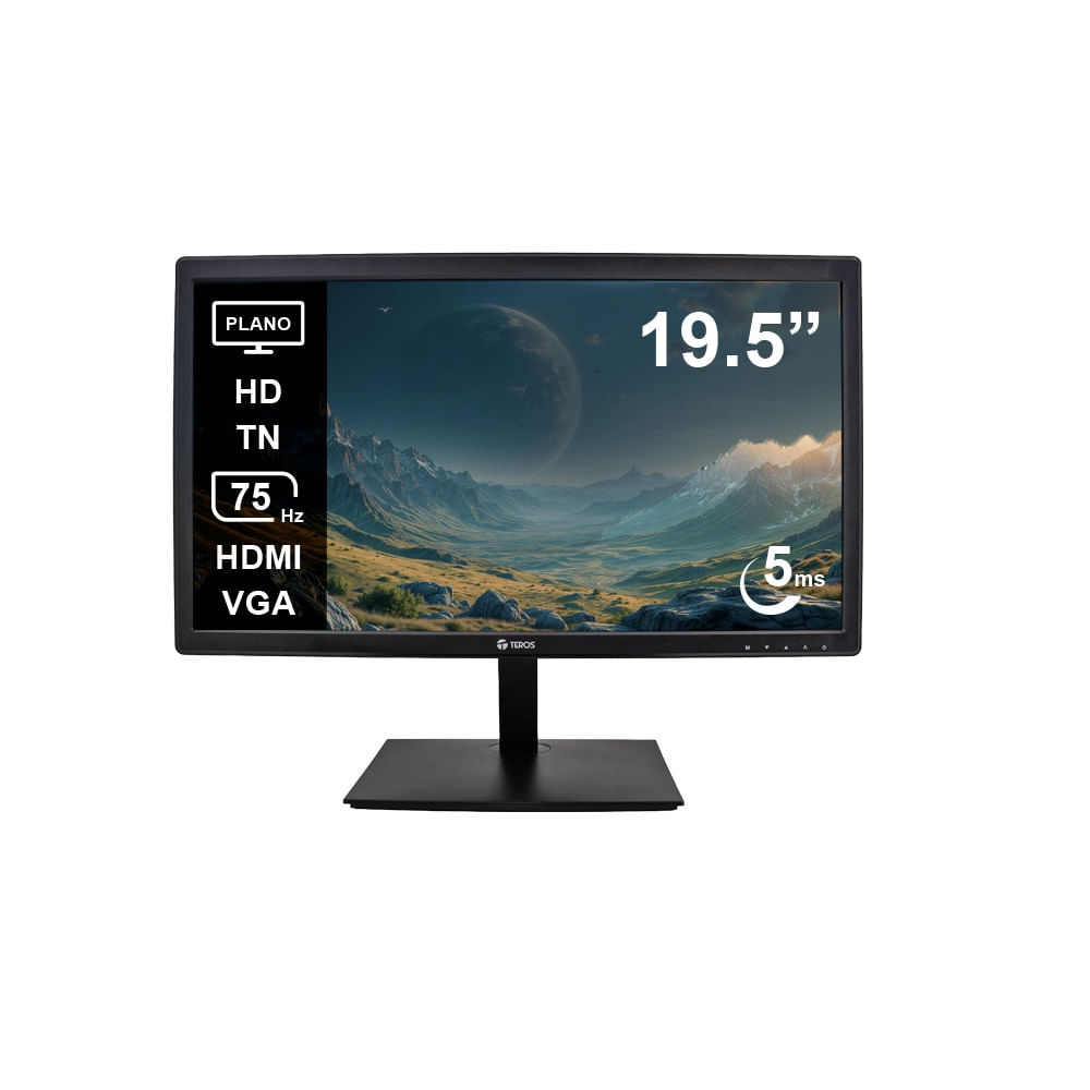 Monitor TEROS TE-1916S 19.5 Pulgadas HD TN 75 Hz 5ms HDMI VGA AUDIO OUT Parlantes