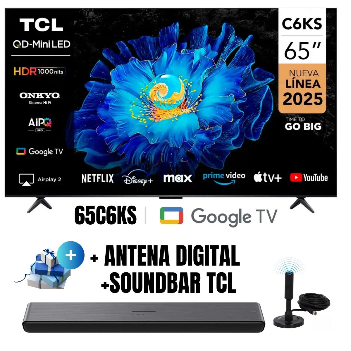 Televisor TCL 65'' QD-MINILED UHD 4K 65C6KS Google TV 2025 - Ant - Soundbar TCL
