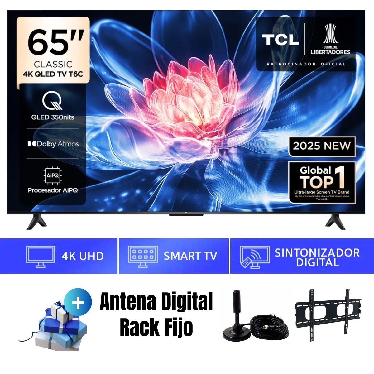 Televisor Smart TV TCL 65'' QLED UHD 4K 65T6C 2025 - Ant - Rack Fijo