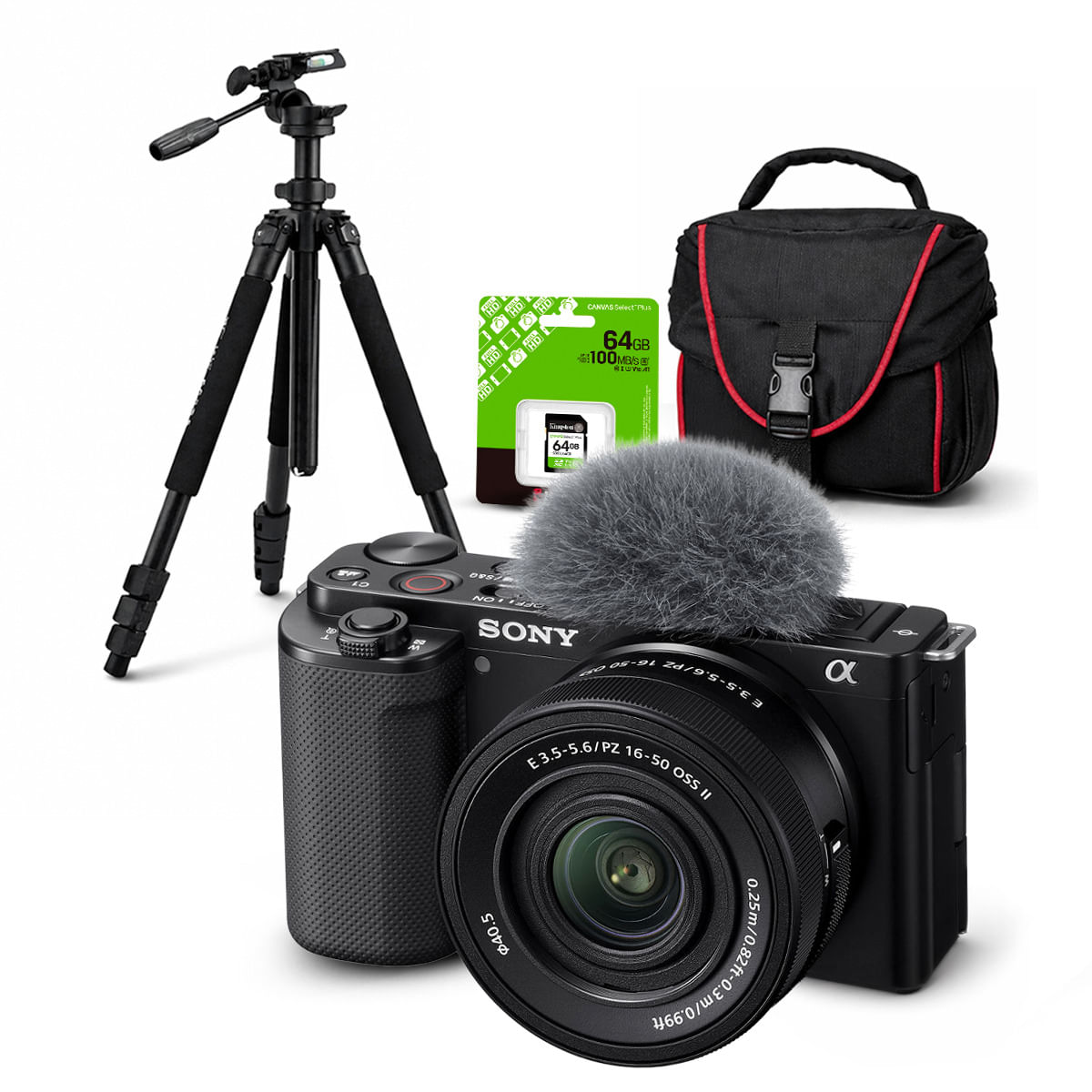 Cámara Sony ZV-E10 Mirrorless y Lente 16-50mm f35-56 II y Kit Deluxe de Accesorios