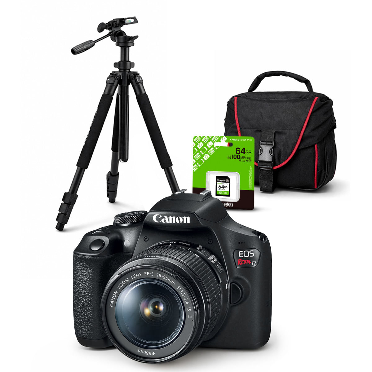 Cámara Canon EOS T7 y Lente 18-55mm y Kit de accesorios Deluxe N