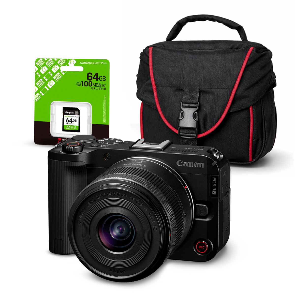 Cámara Mirrorless EOS R50V y Lente RF-S 14-30mm f45-63 IS STM y Kit Básico