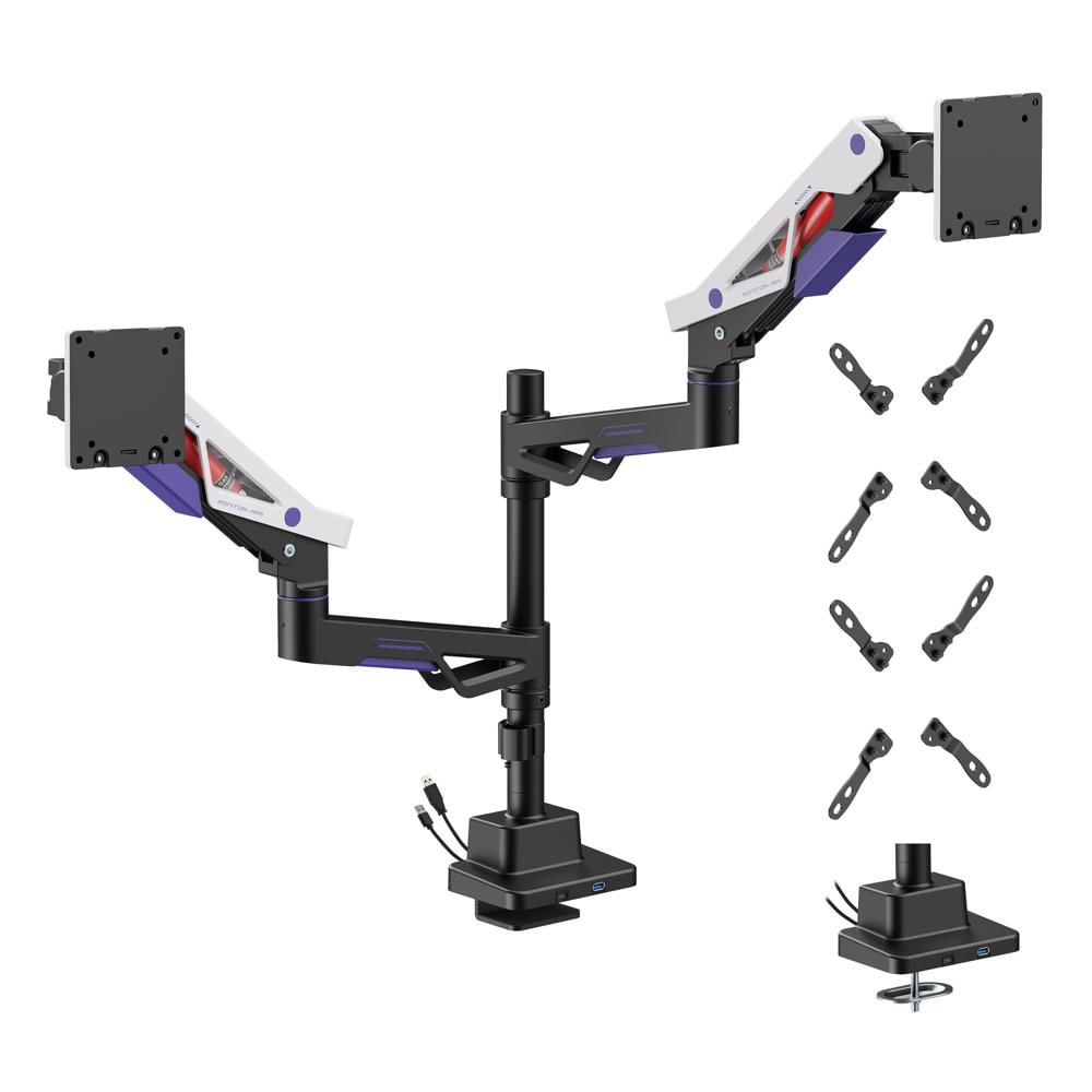 SOPORTE DE ESCRITORIO GAMING PARA 2 MONITORES 24 A 57 PULGADAS CON RESORTE DE GAS