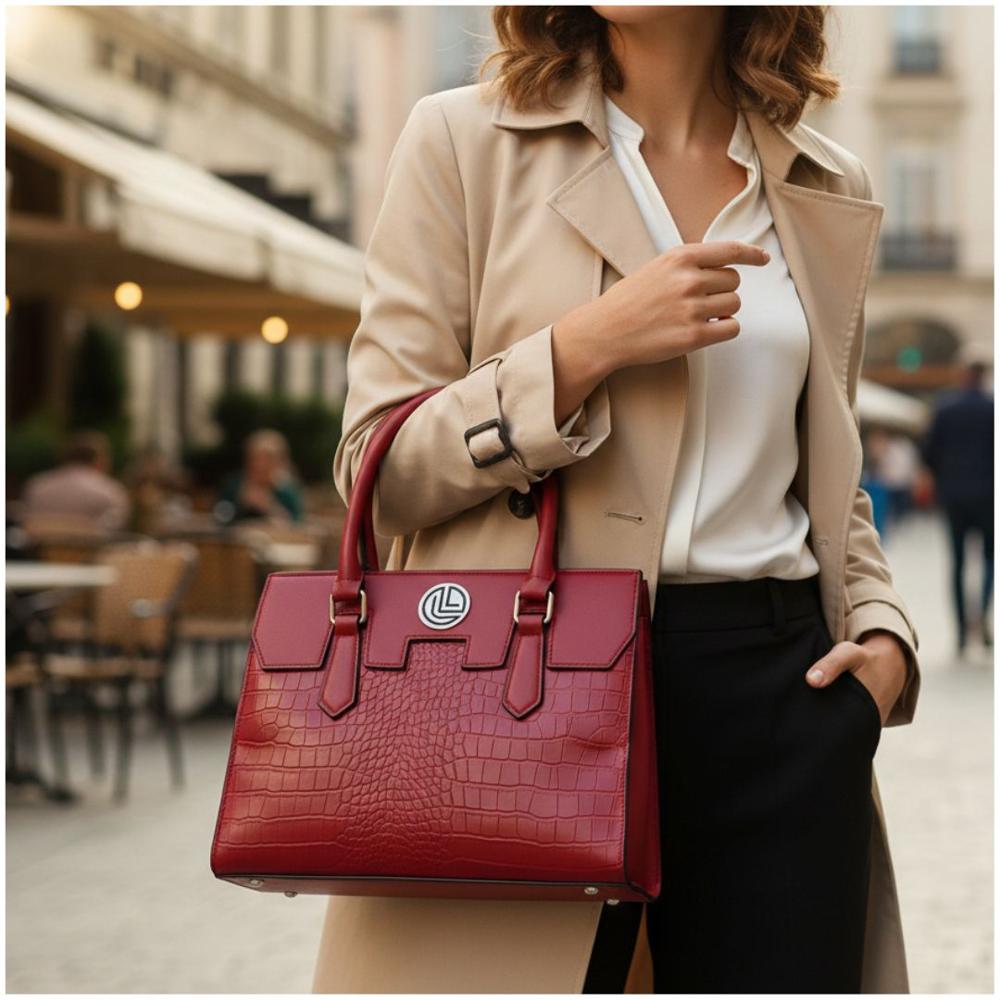 Bolso Cartera de Mano con Correa Ajustable Diseño Moderno Fashion Rojo