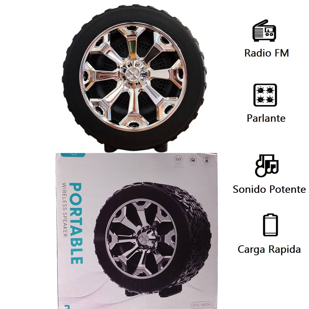 Parlante Portatil con Bluetooth y Radio Forma de Llanta
