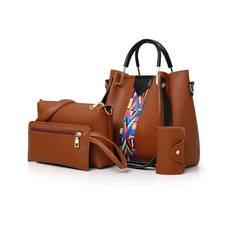 Juego de una Cartera o Bolso de Hombro un Monedero Billetera 4 pcs Marron