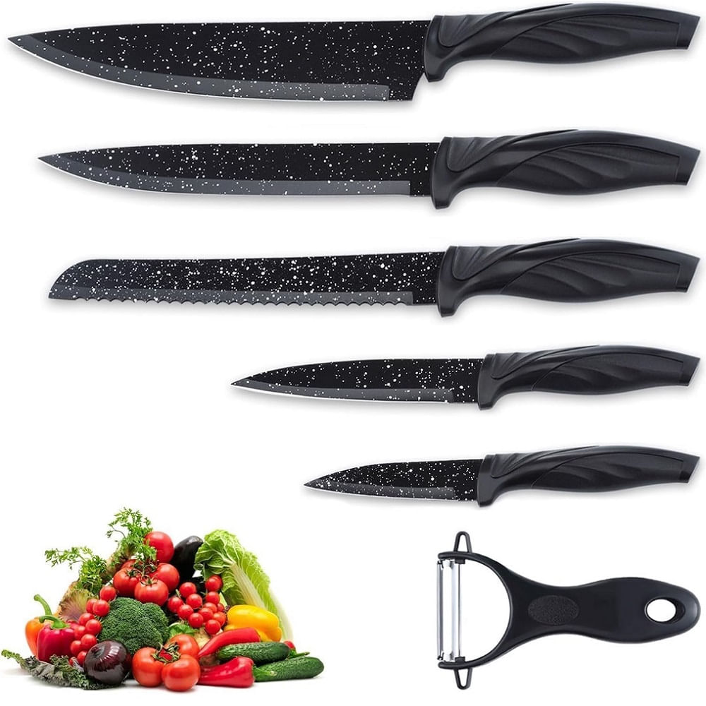 Set de Cuchillos de Cocina Juego de 6 Piezas acero Inoxidable Mango Ergonomico
