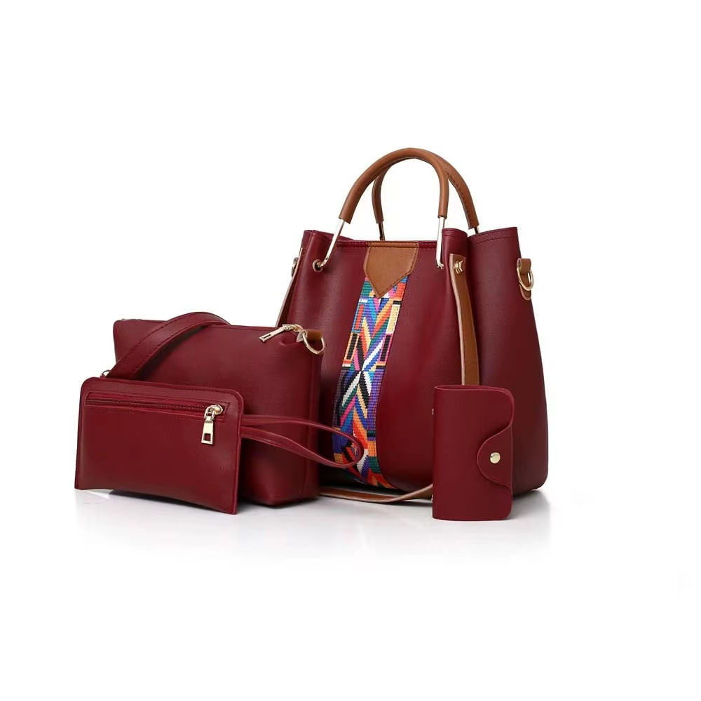 Juego de una Cartera o Bolso de Hombro un Monedero Billetera 4 pcs Vino