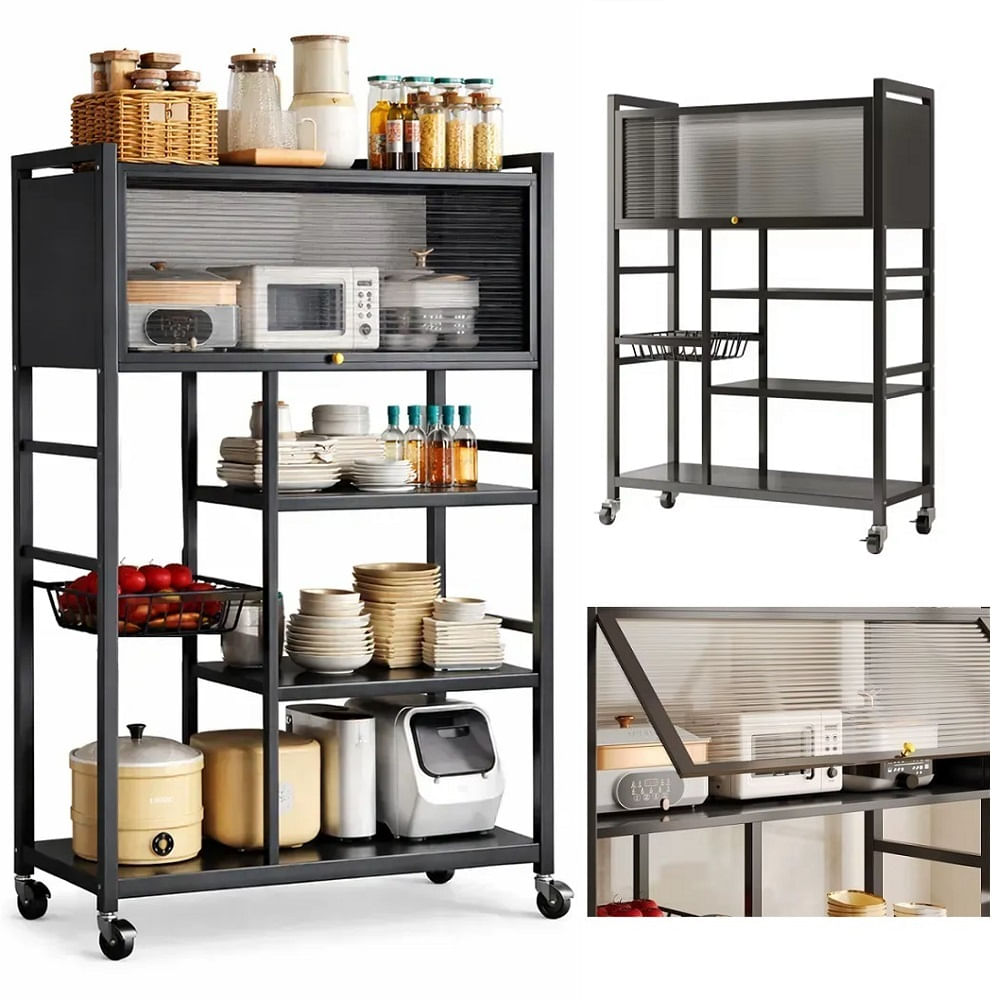 Estante de Metal Organizador con Ruedas y Tapa Acrilica