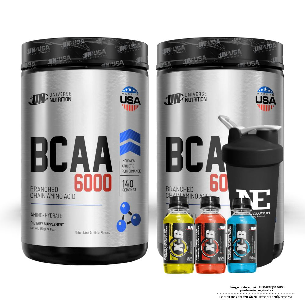 COMBO UNIVERSE NUTRITION - 2 BCAA 6000 980 GR. FRUIT PUNCH + SHAKER