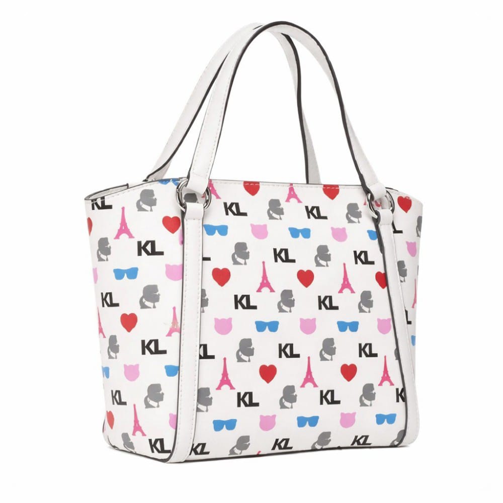 CARTERA KARL LAGERFELD PARIS BLANCO TOTE Y CRUZADA BLANCA CON COLORES