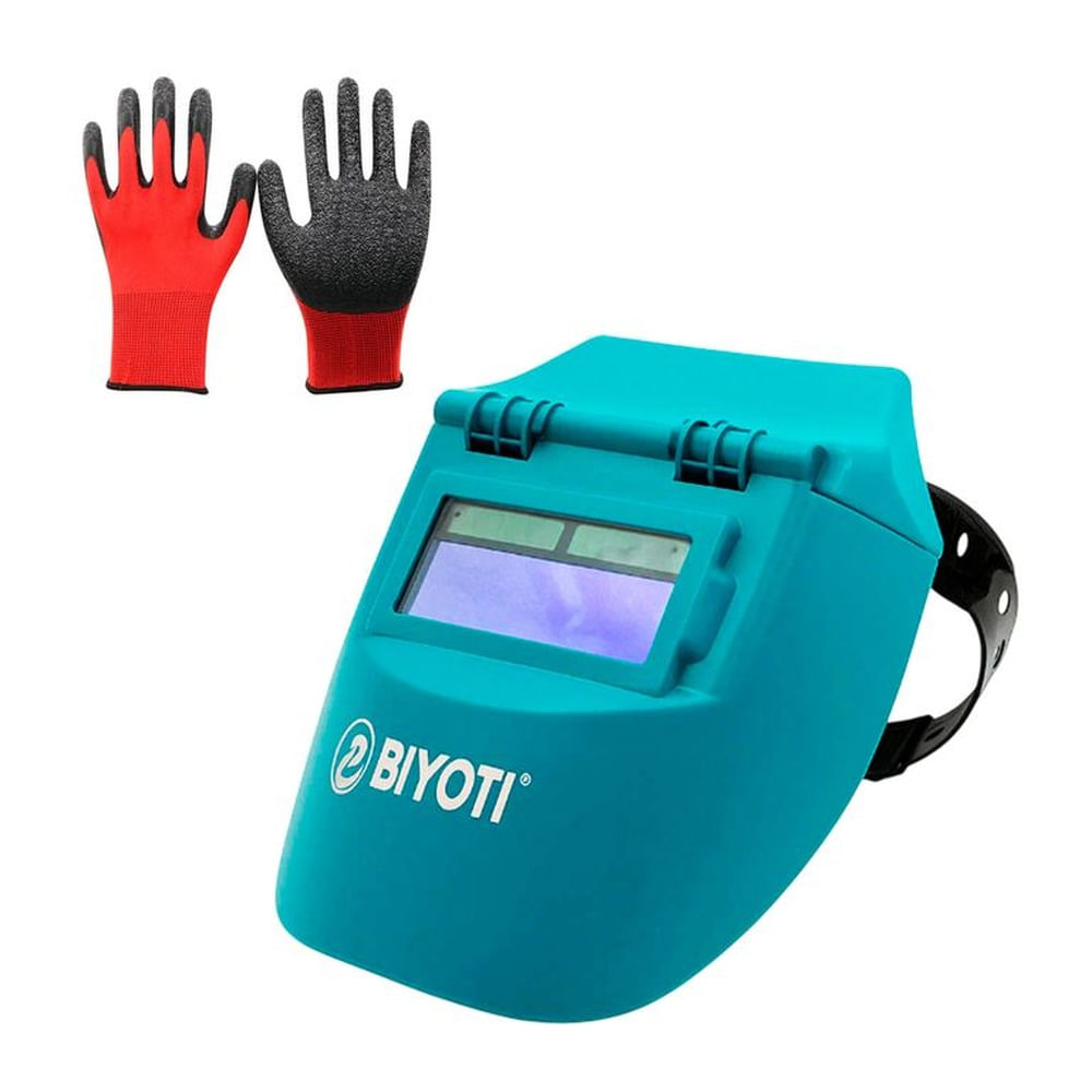 Careta De Soldar 12din - 11din + Guantes De Corte Protección Talla unica Turquesa