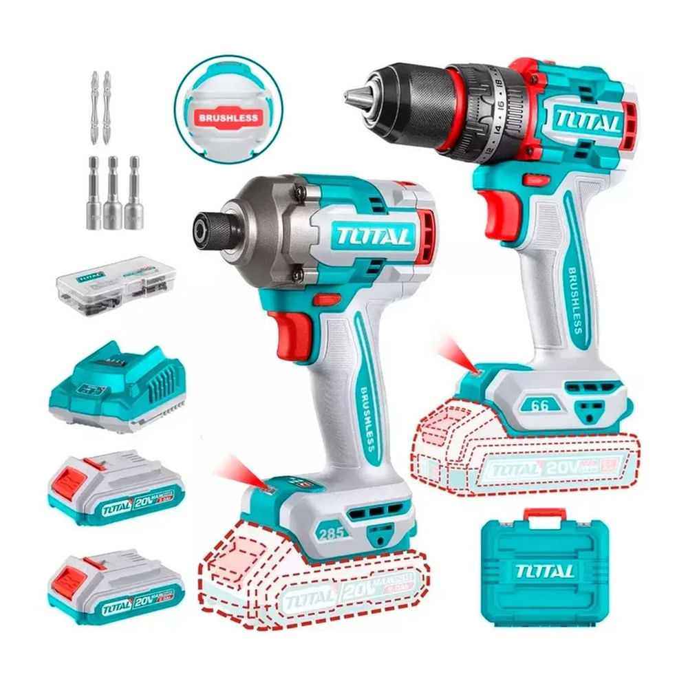 Taladro Percutor 20v + Atornillador Impacto Total Brushless