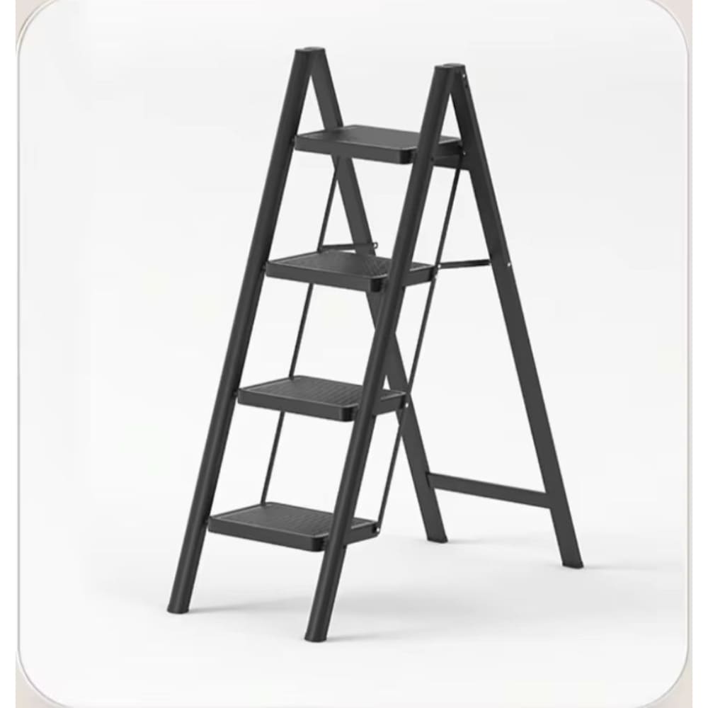 Escalera plegable 4 escalones resistente compacta negra antideslizante uso hogar oficina