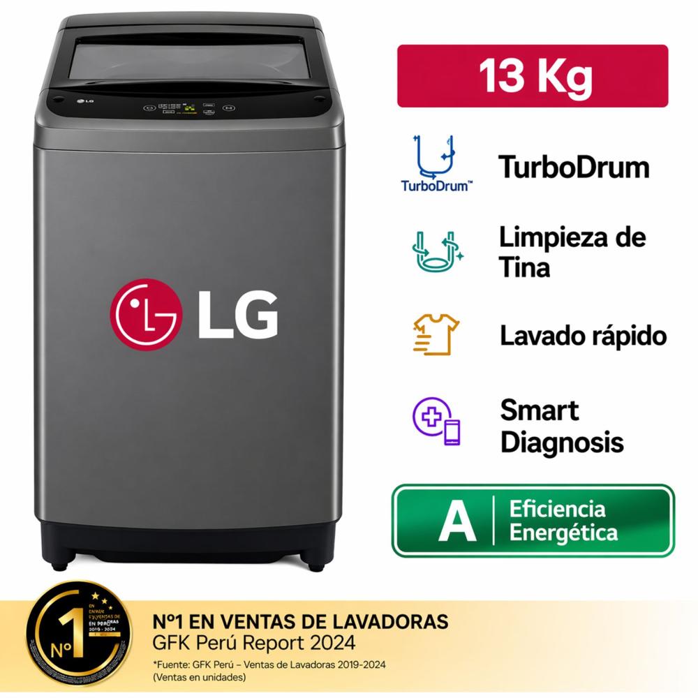 Lavadora LG 13 KG WT13BVTB Negro claro