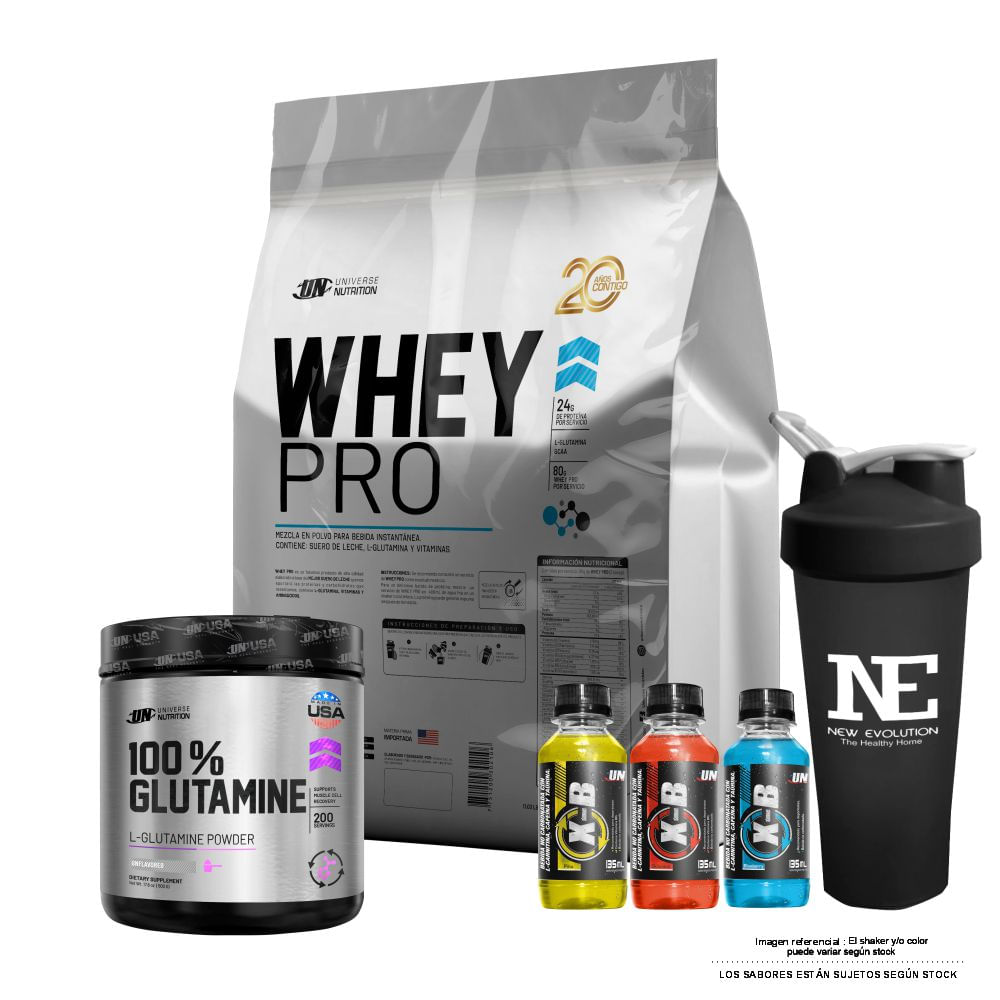COMBO UNIVERSE NUTRITION - WHEY PRO 3 KG. COOKIE + 100% GLUTAMINE 500 GR. + SHAKER