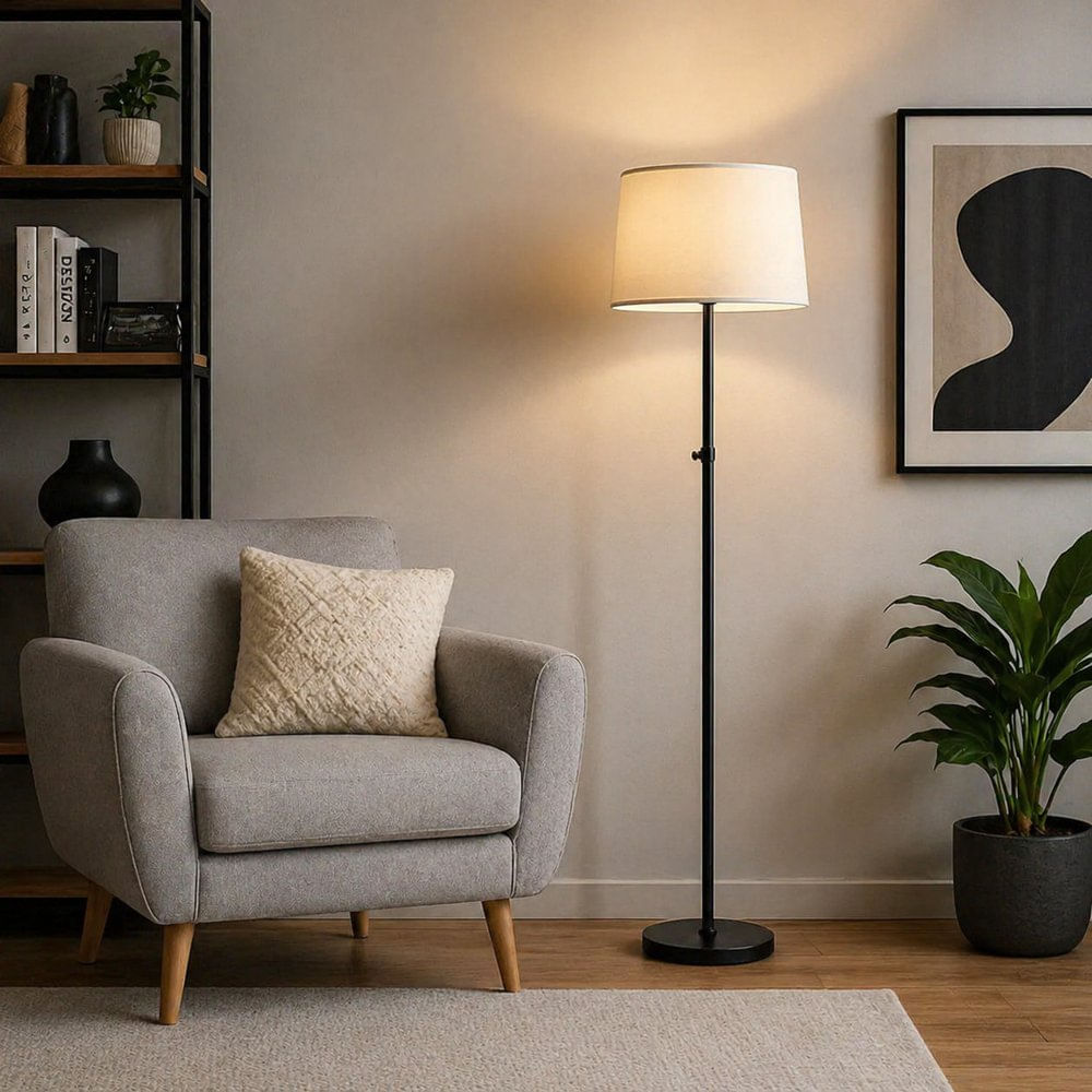 Lámpara De Pie Negro 1.45m x 35 cm Iluminación Interior Sala Dormitorio Oficina Base Metálica