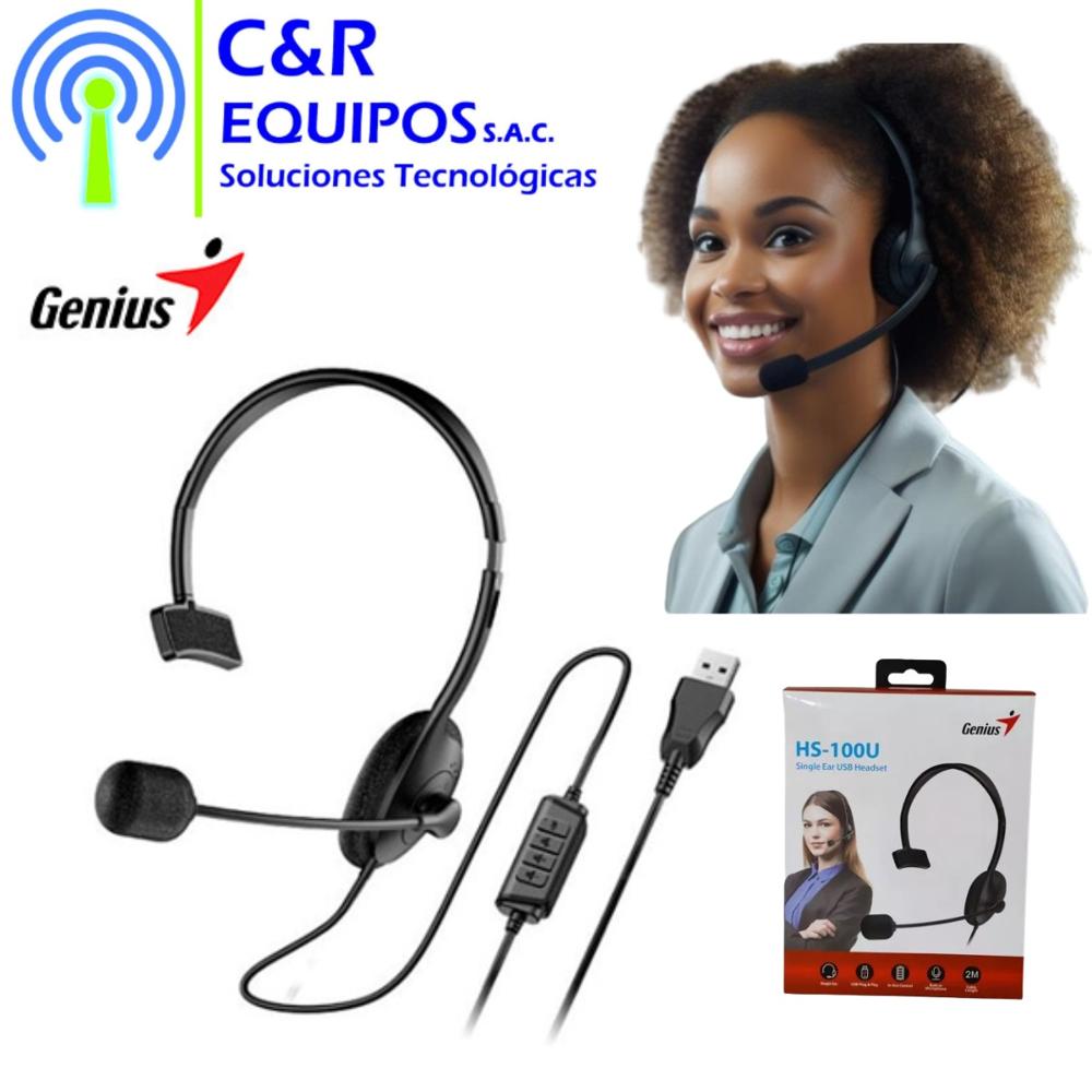 AUDIFONO HS100U MONO USB BLACK GENIUS