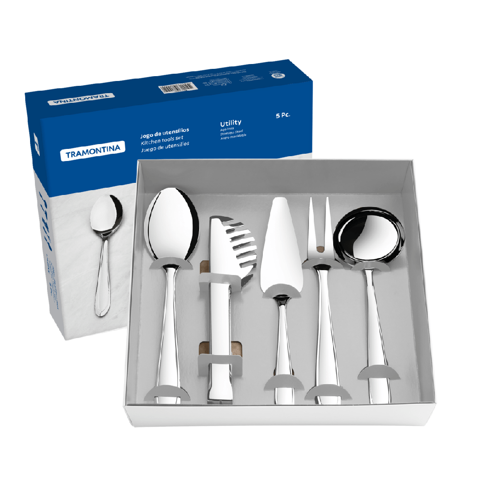 Juego de Utensilios 5 Piezas Utility Acero Inoxidable Tramontina