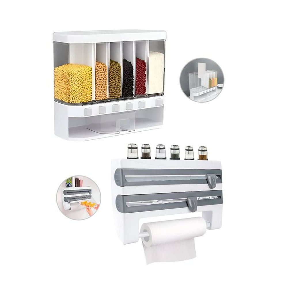 Dispensador Alimentos Cocina + Dispensador Bolsas Papel