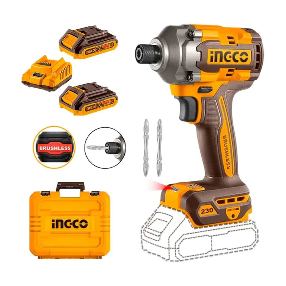 Atornillador De Impacto Brushless + 2baterías 20v 20ah + 2puntas hexag