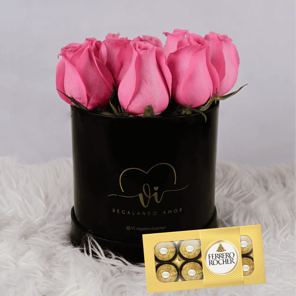 Box clasico de rosas rosadas con Chocolate