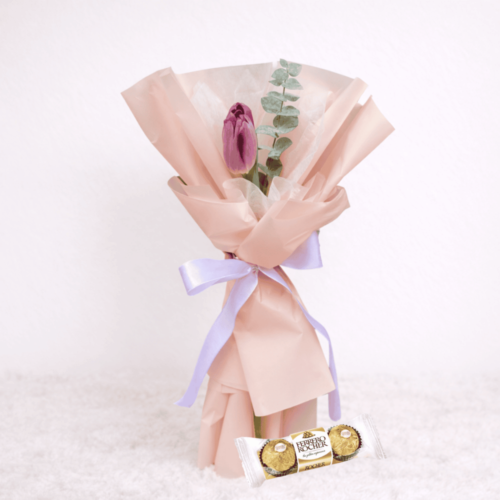 Mini ramo de 1 tulipan y Chocolate- ramo de flores