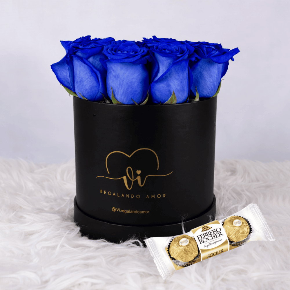 Box Dual - Box Clasico Rosas Azules con Ferrero Rocher 3u - Arreglo de flores