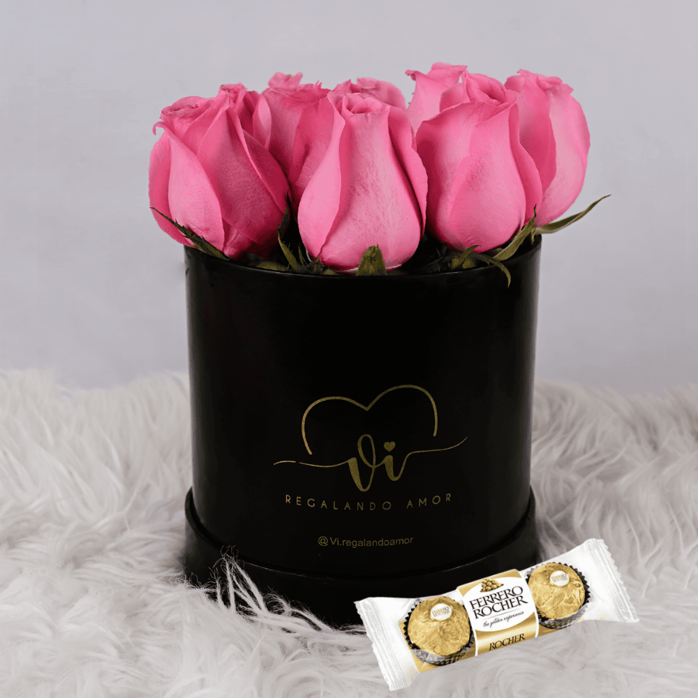 Box clasico de rosas rosadas con Chocolate - Arreglo de flores