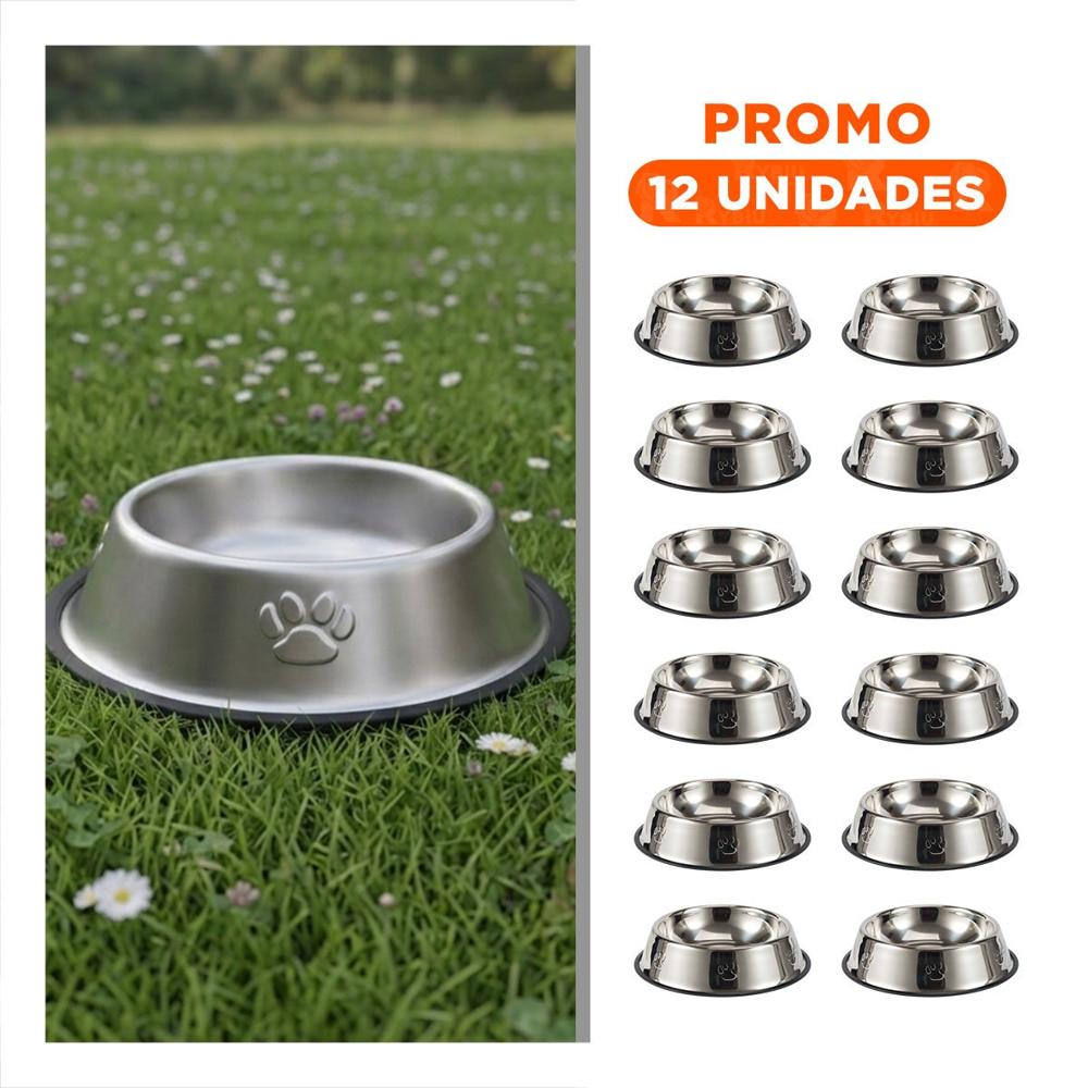 Pack12 Tazon de Acero Pet con Huellas y Jebe S 18 Cm Seguro y Practico Y+Regalo Sticker