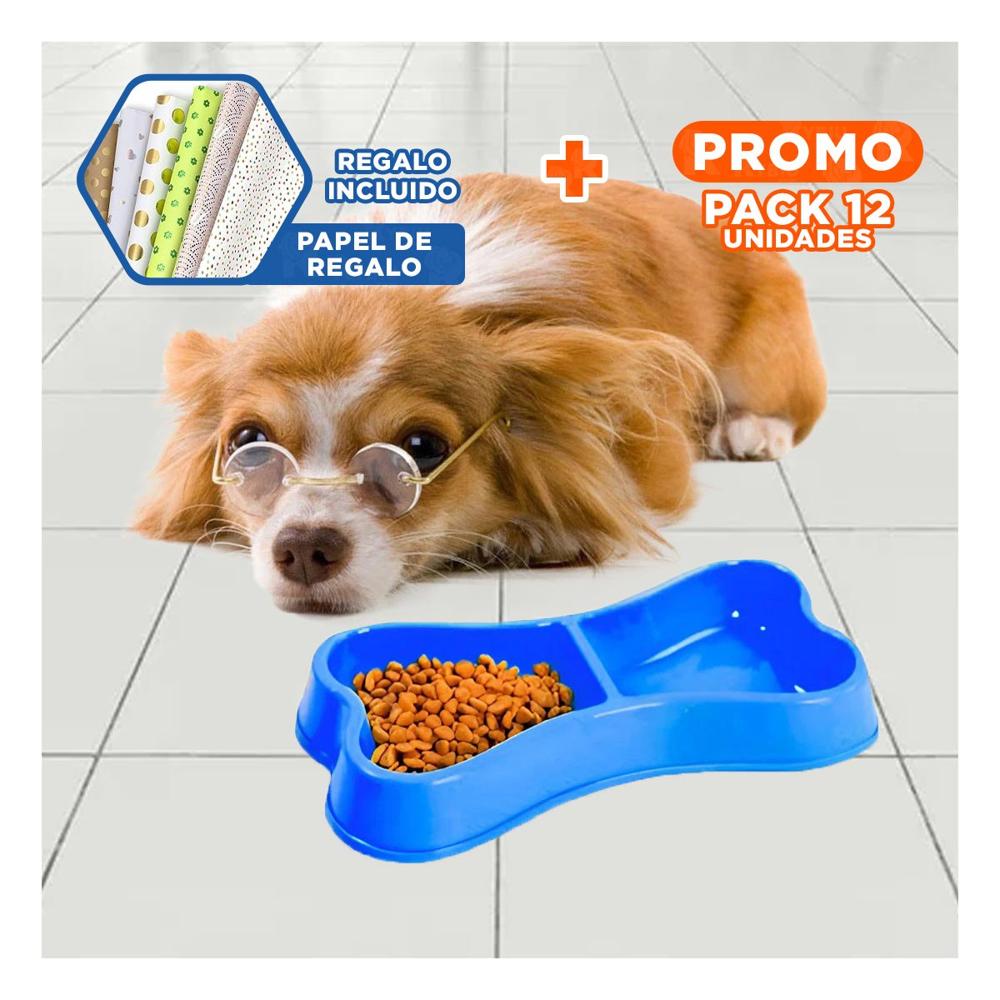 Pack12 Tazon Pet Mediano Forma De Hueso Azul Compacto Y Durable Y+Papel Regalo