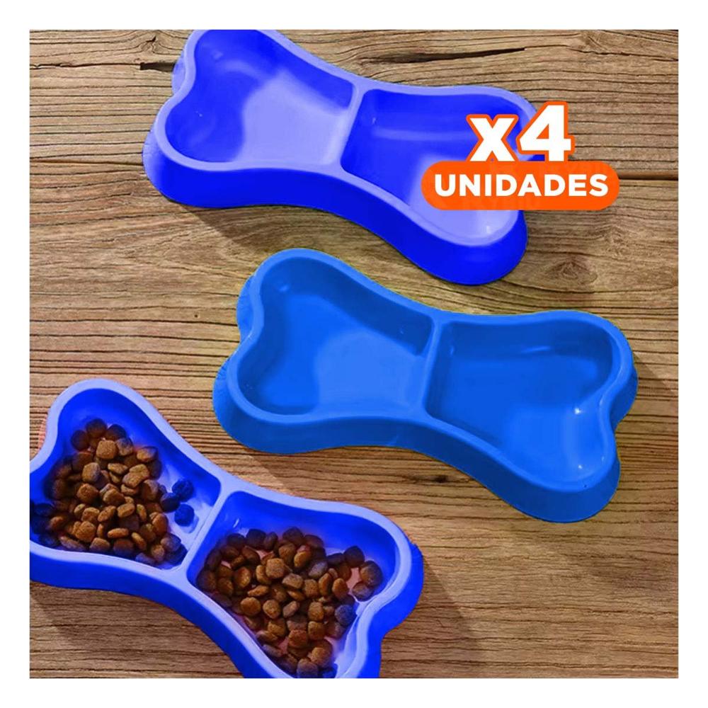 Pack4 Tazon Pet Mediano Forma De Hueso Delgado Azul Ligero Y Compacto
