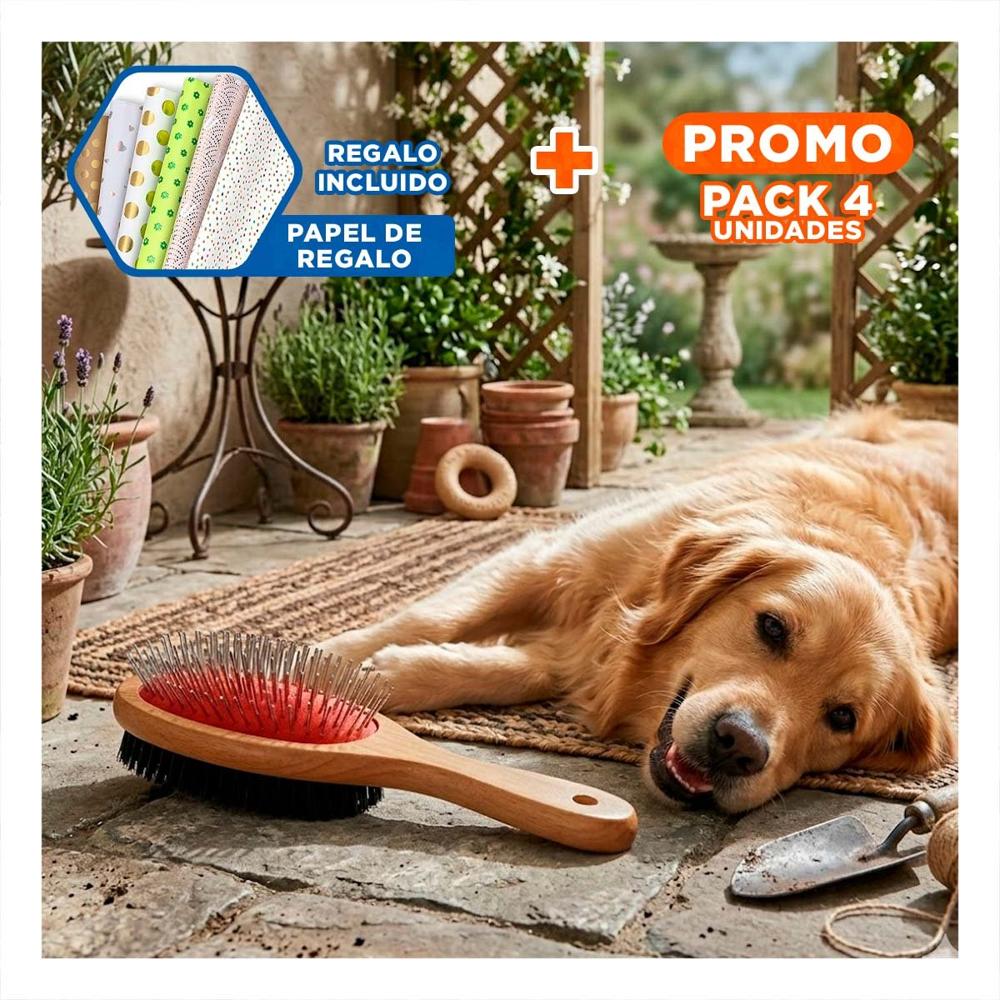 Pack4 Peineta Reforzada de Doble Cara para Mascotas en Hogar Diario Y+Papel Regalo